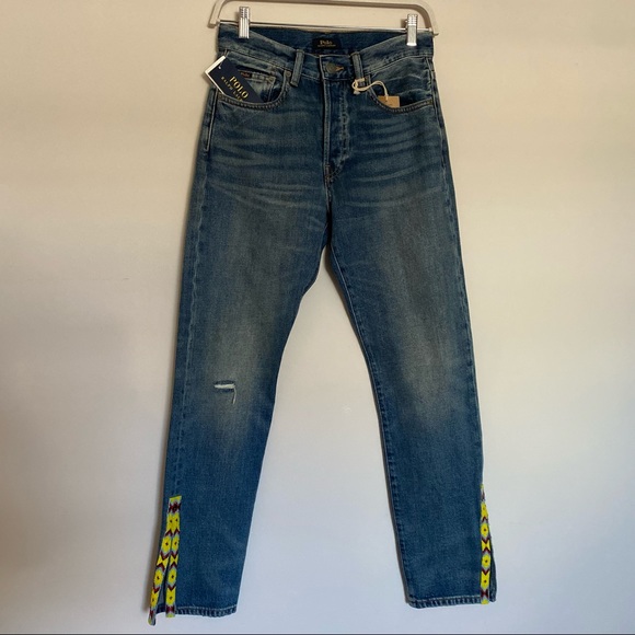 Ralph Lauren women’s The Callen High Rise Slim Jeans with beaded slit hems 26 - Picture 8 of 9